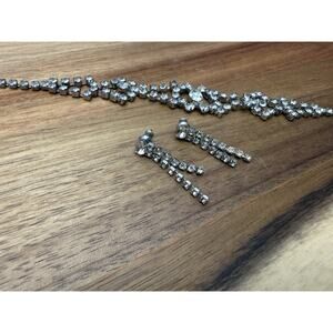 VTG MCM Clear Rhinestone Silver TONE Necklace & Earrings Prong Set Choker